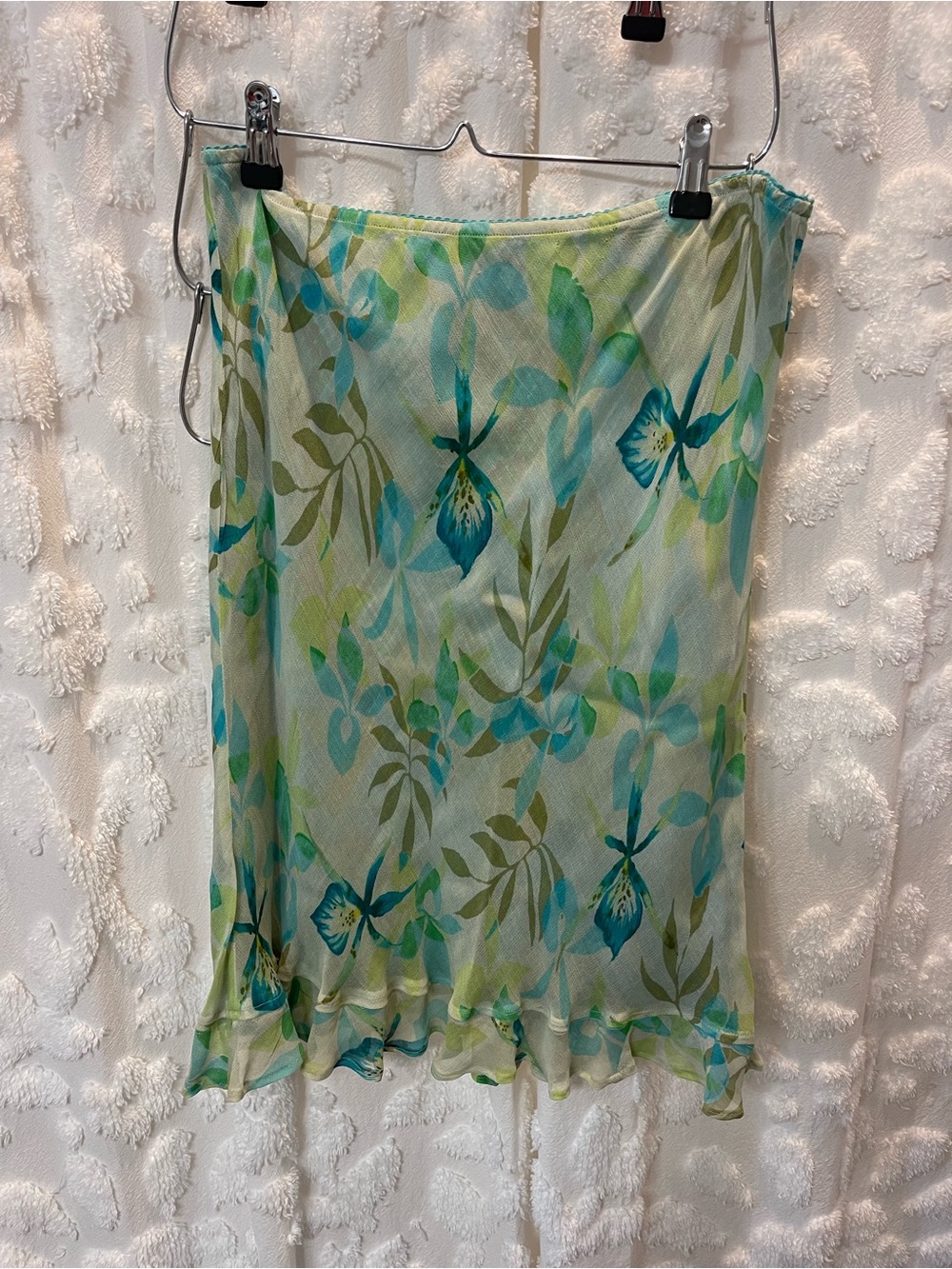 Vintage Sharon Anthony blue & green reversible midi skirt with ruffle hem